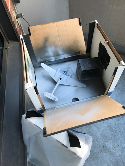 Banker's box spray "booth"
